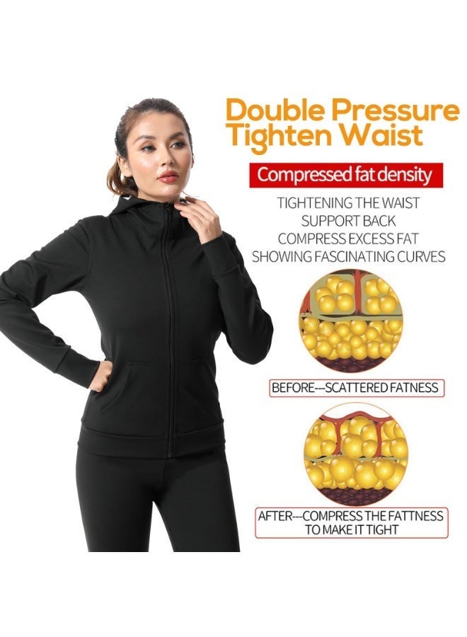 Jourvent Women's sauna suit, quick-drying and shaping, compression sweat-wicking sportswear, hooded zippered women's sauna sportswear set (including top and pants). - Image 5